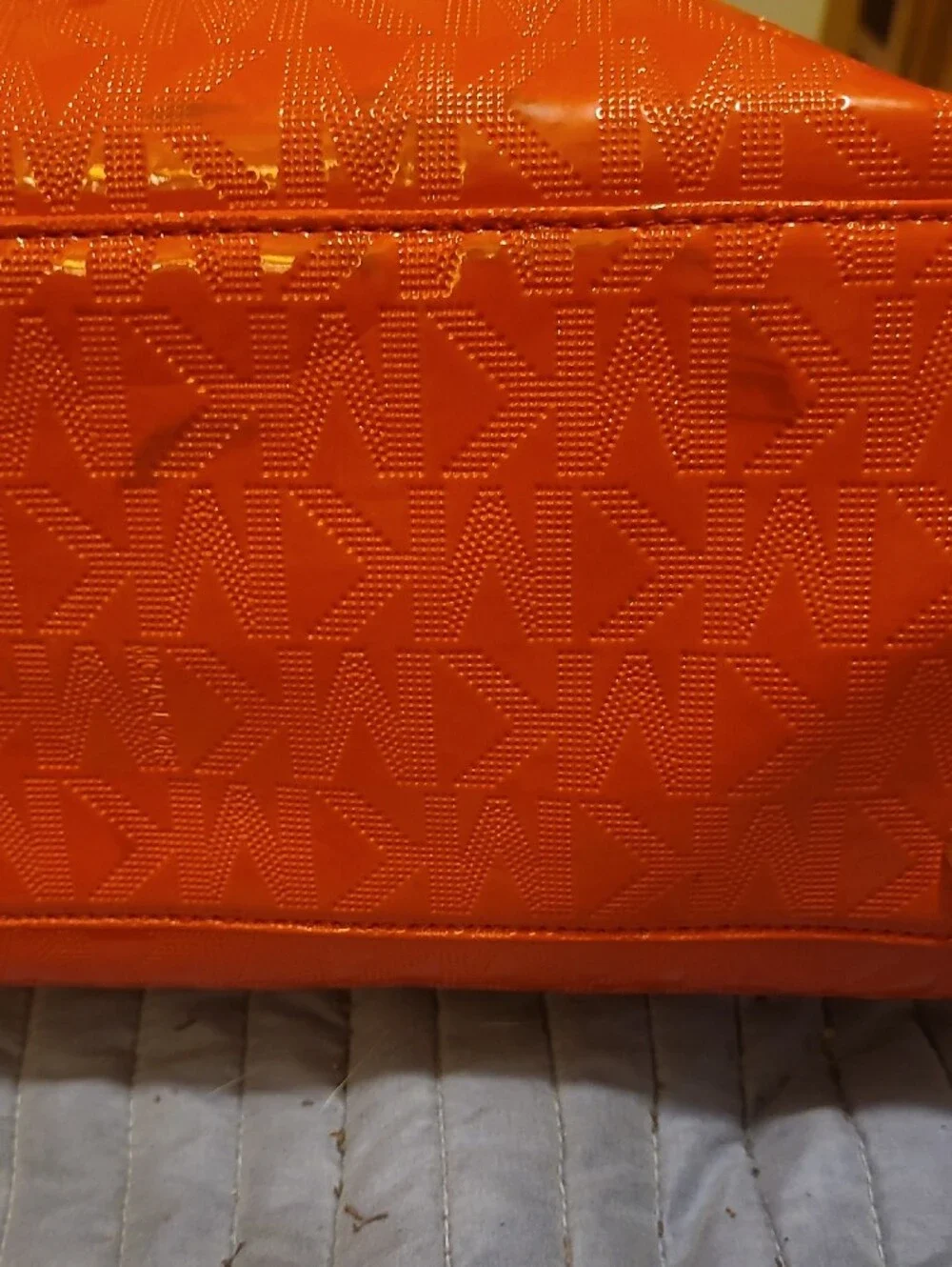 Rehab Bag Michael Kors Orange/redish Patent Satchel with Yellow Trim and Gold